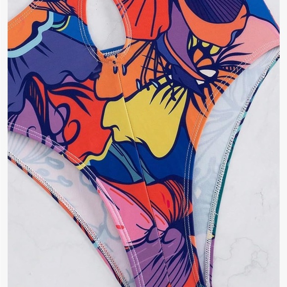 WDIRARA Women's Strapless Cut Out One Piece Swimsuit Tropical Print High - Picture 4 of 6